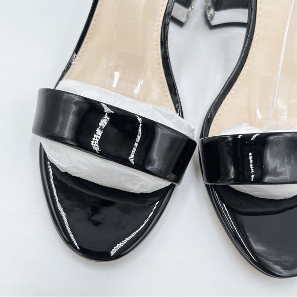 Nine West Size 8 Abigail Black‎ Patent Leather Jeweled Block Heel Dress Sandals - Picture 4 of 13